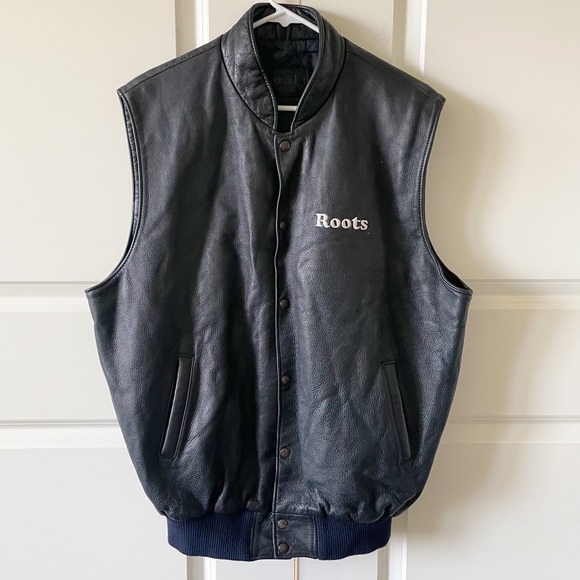 Roots Navy Leather Embroidered USA Vest - Picture 2 of 11